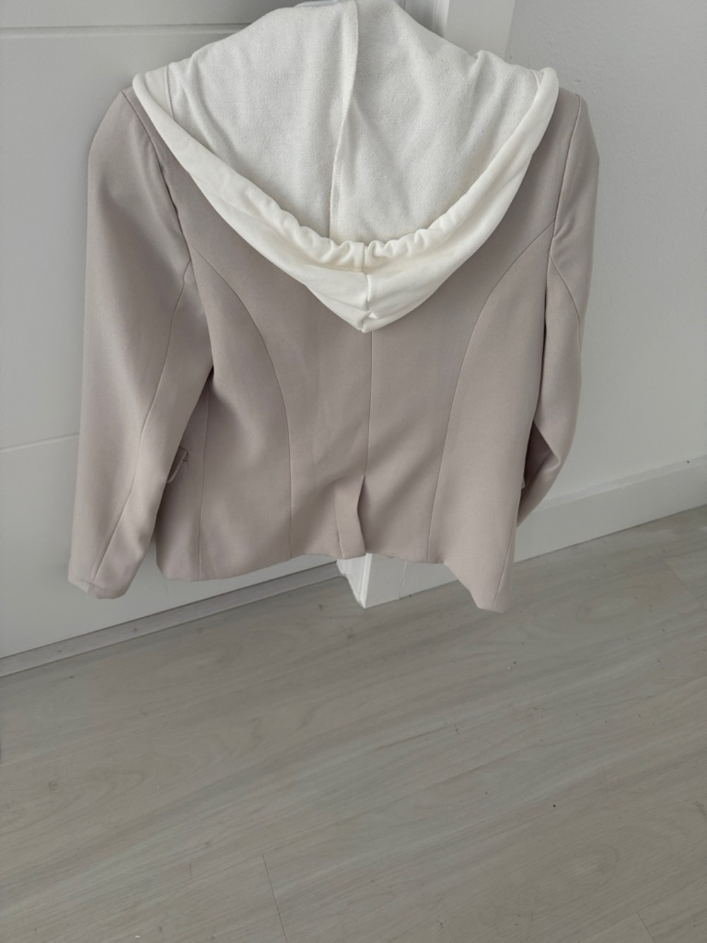 Women's Six Fifty Neutral Beige Blazer with Removable White Hoodie - Picture 2 of 4